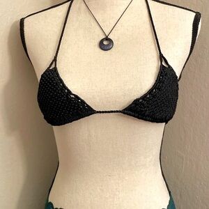 Rove swim Crochet Triangle Bikini Top in Onyx Black